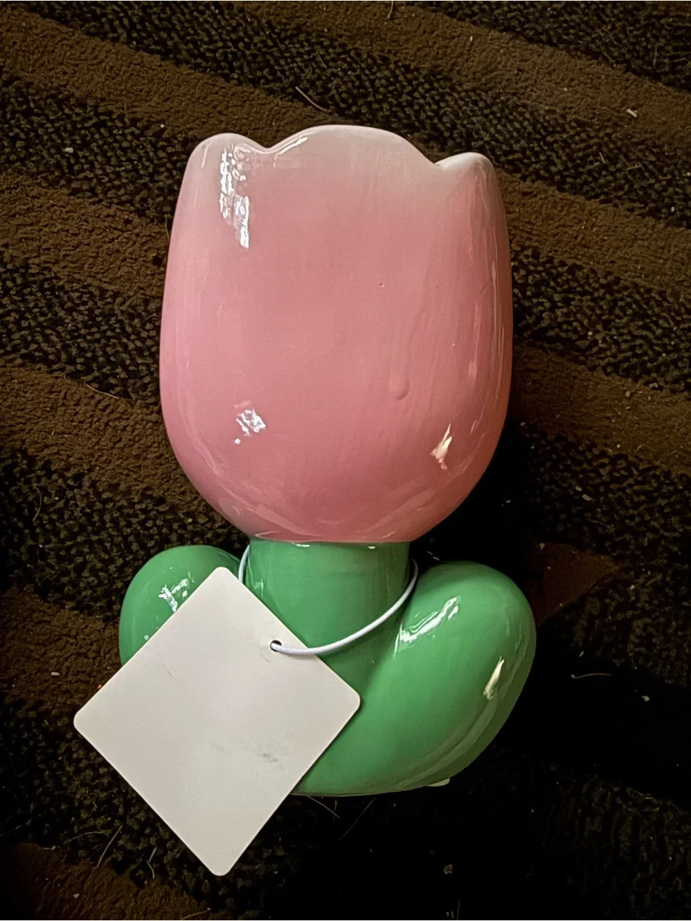 Hand Crafted Pink and Green Tulip Ceramic Accent Vase